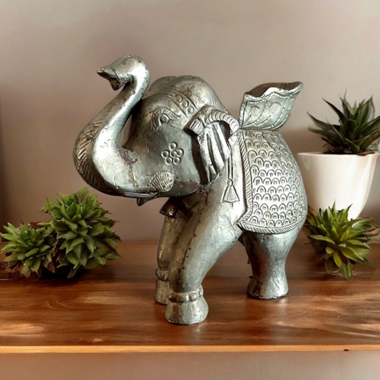 Brass Work Wooden Elephant Statue ,Figure