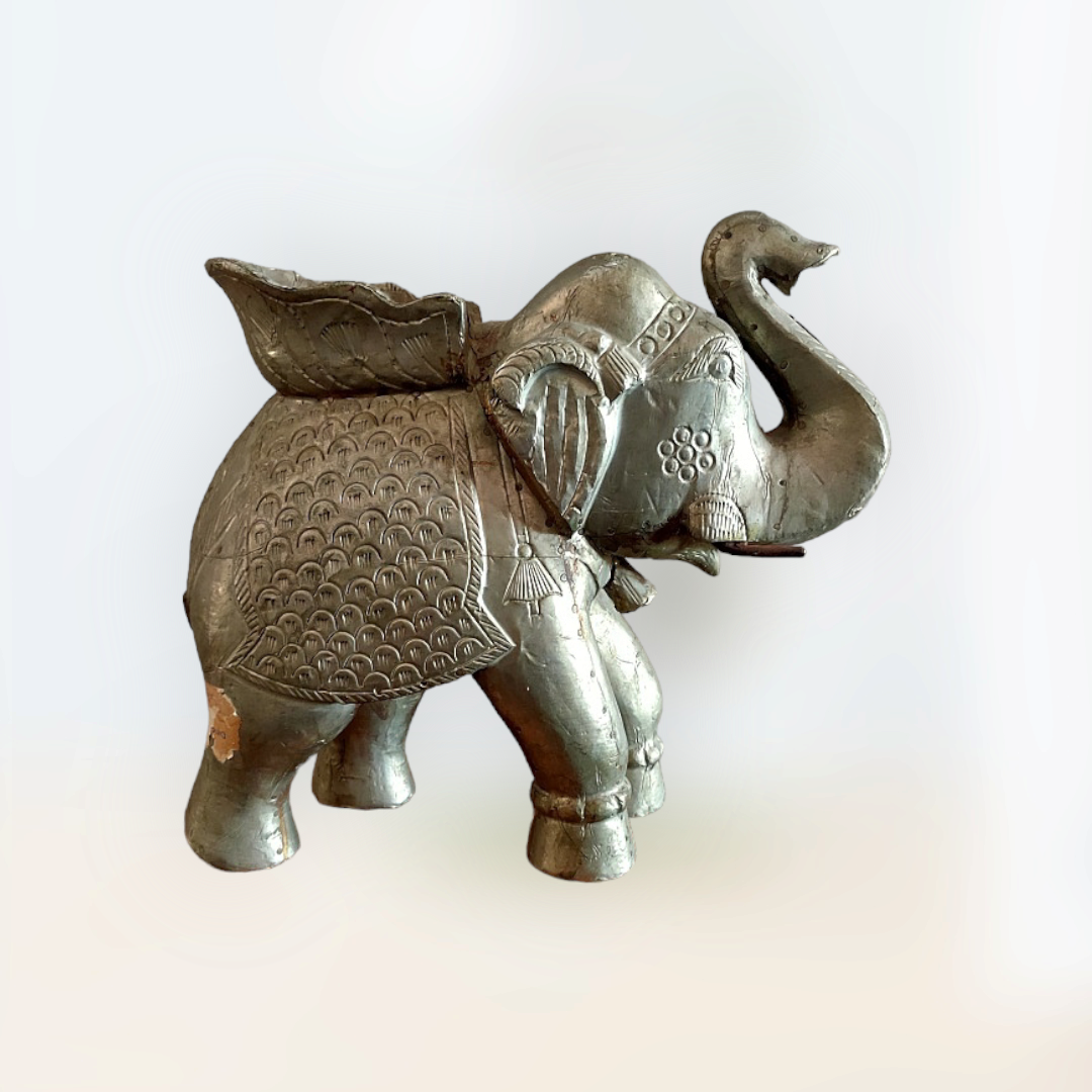 Brass Work Wooden Elephant Statue ,Figure