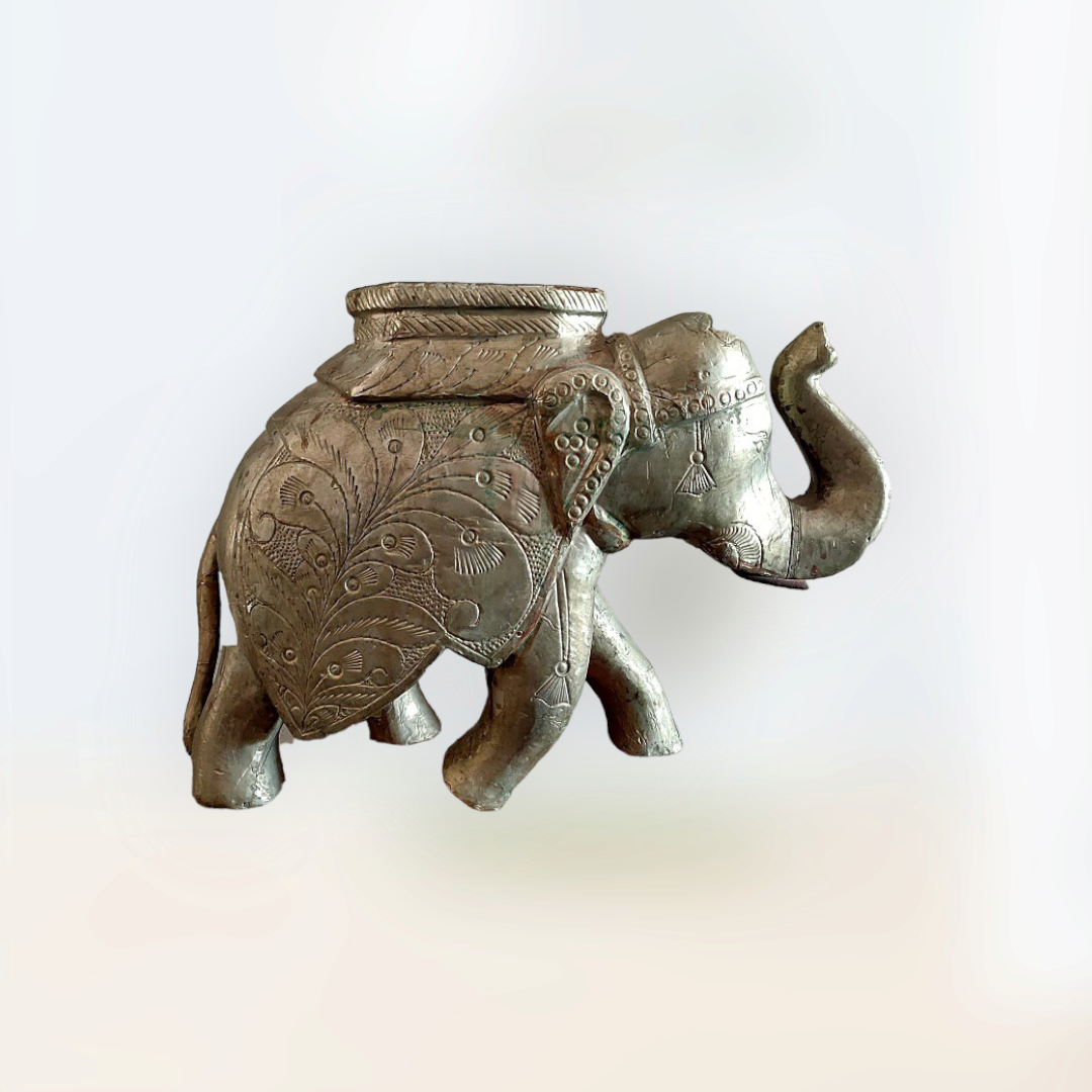 Brass Work Wooden Elephant Statue ,Figure