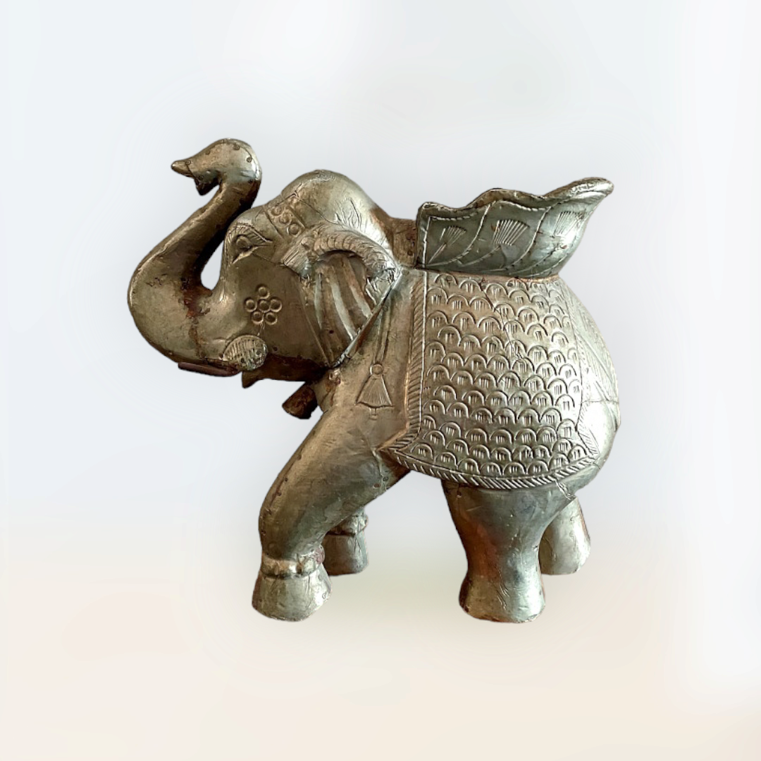 Brass Work Wooden Elephant Statue ,Figure