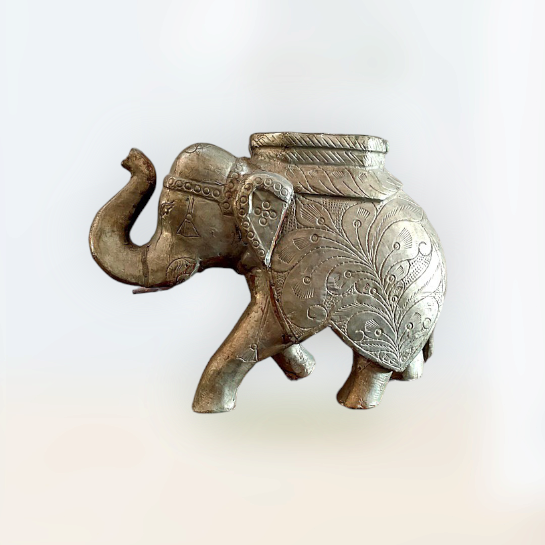 Brass Work Wooden Elephant Statue ,Figure