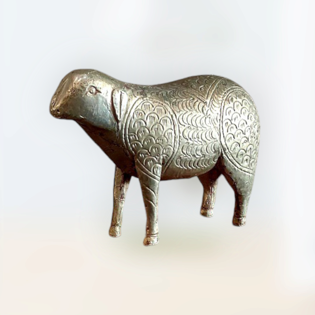 Brass Work Wooden Goat Statue  ,Figure