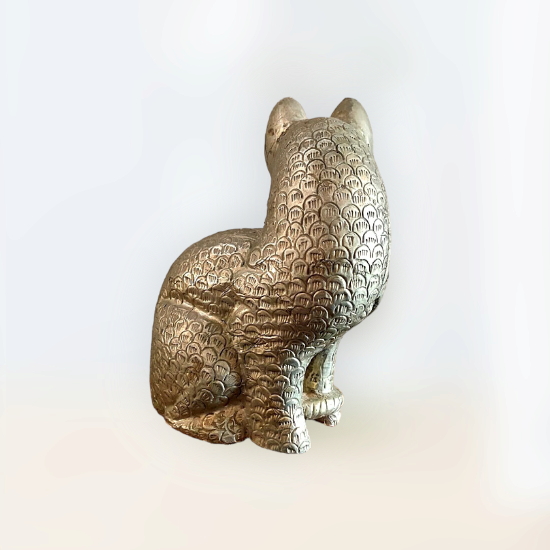 Brass Work Wooden Cat Statue ,Figure