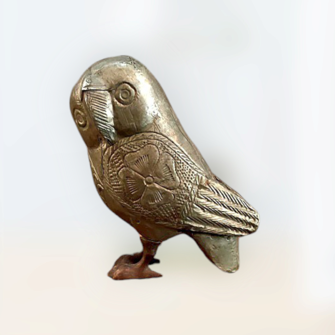 Brass Work Wooden Owl  Statue ,Figure