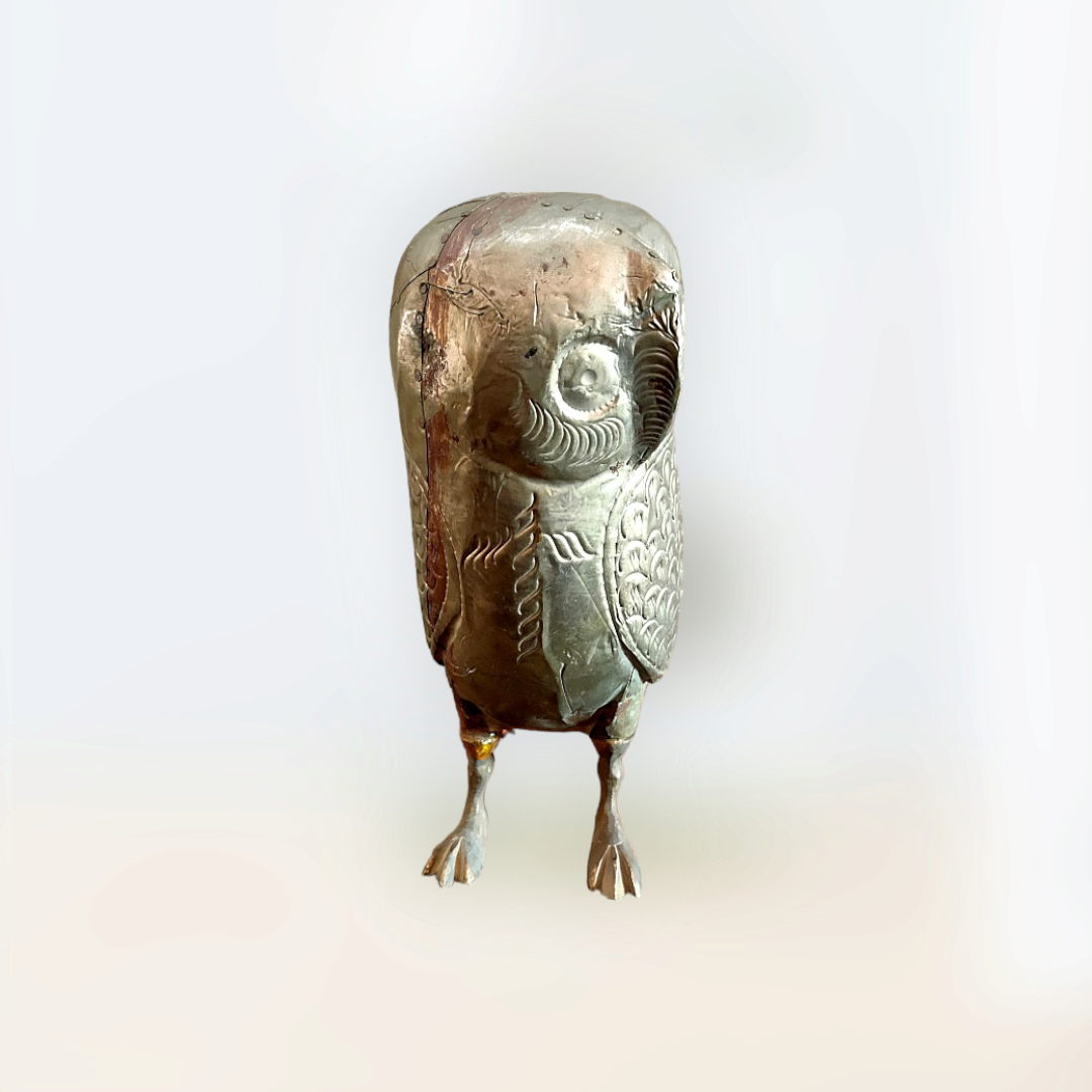 Brass Work Wooden Owl  Statue ,Figure