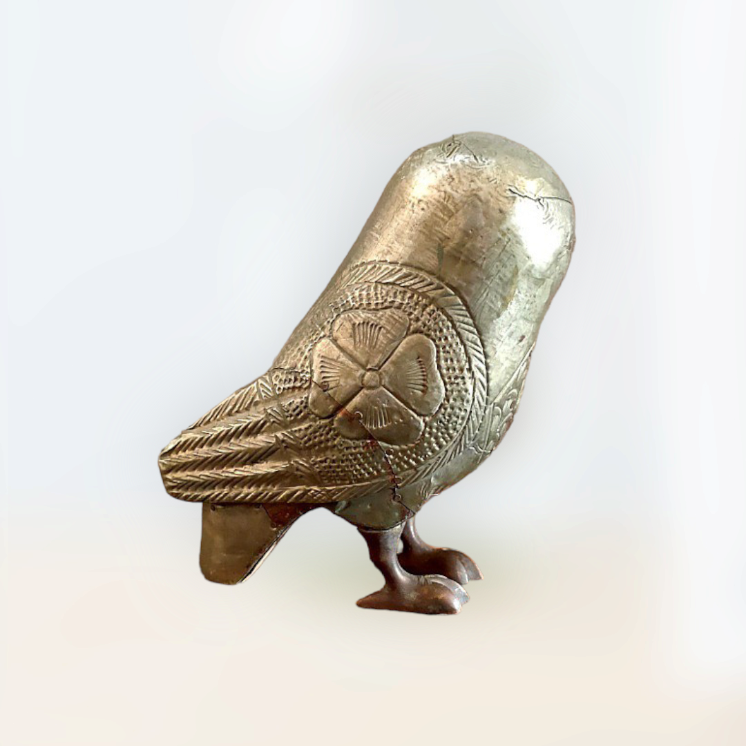 Brass Work Wooden Owl  Statue ,Figure