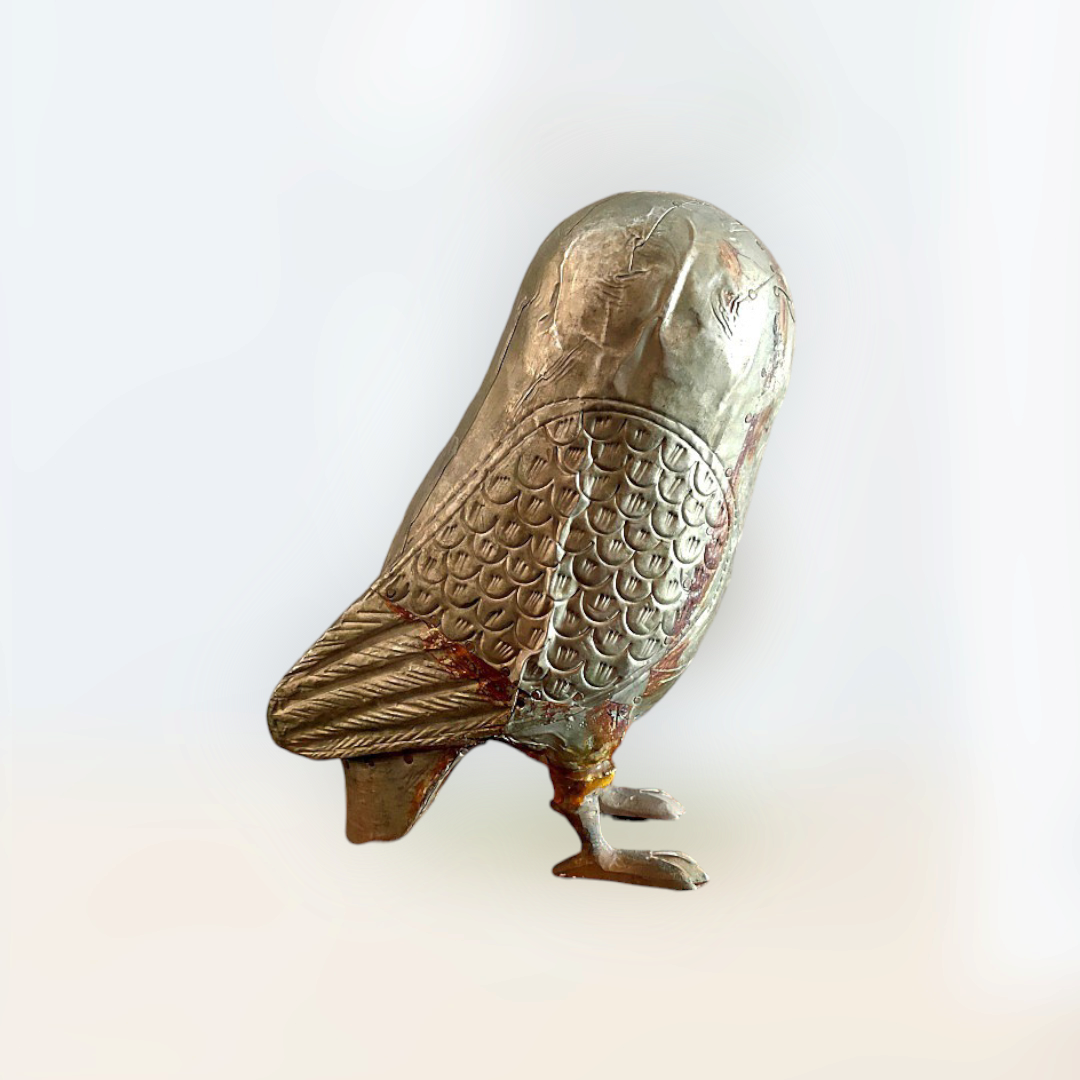 Brass Work Wooden Owl  Statue ,Figure