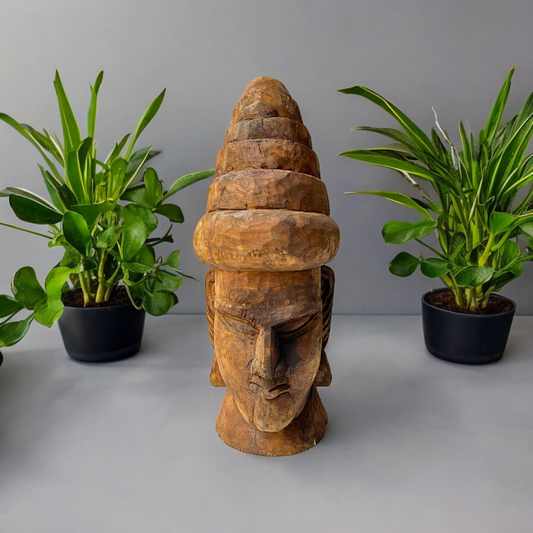 Hand Carved Wooden Shiva Head