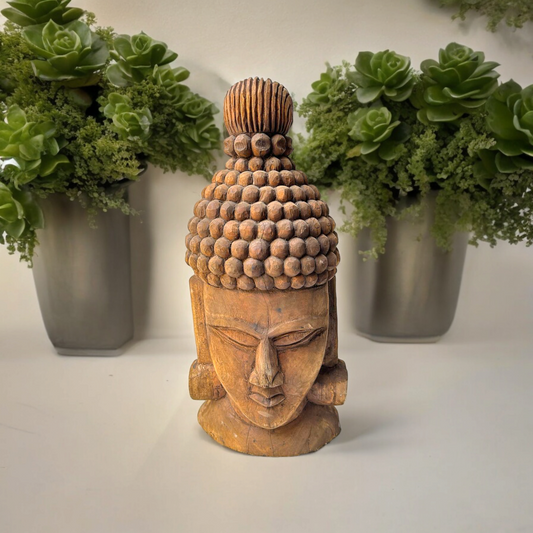 Wooden Hand Carved Budha Head