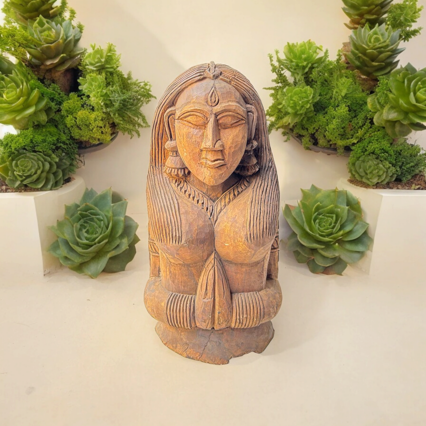 Hand Carved Wooden Lady Statue