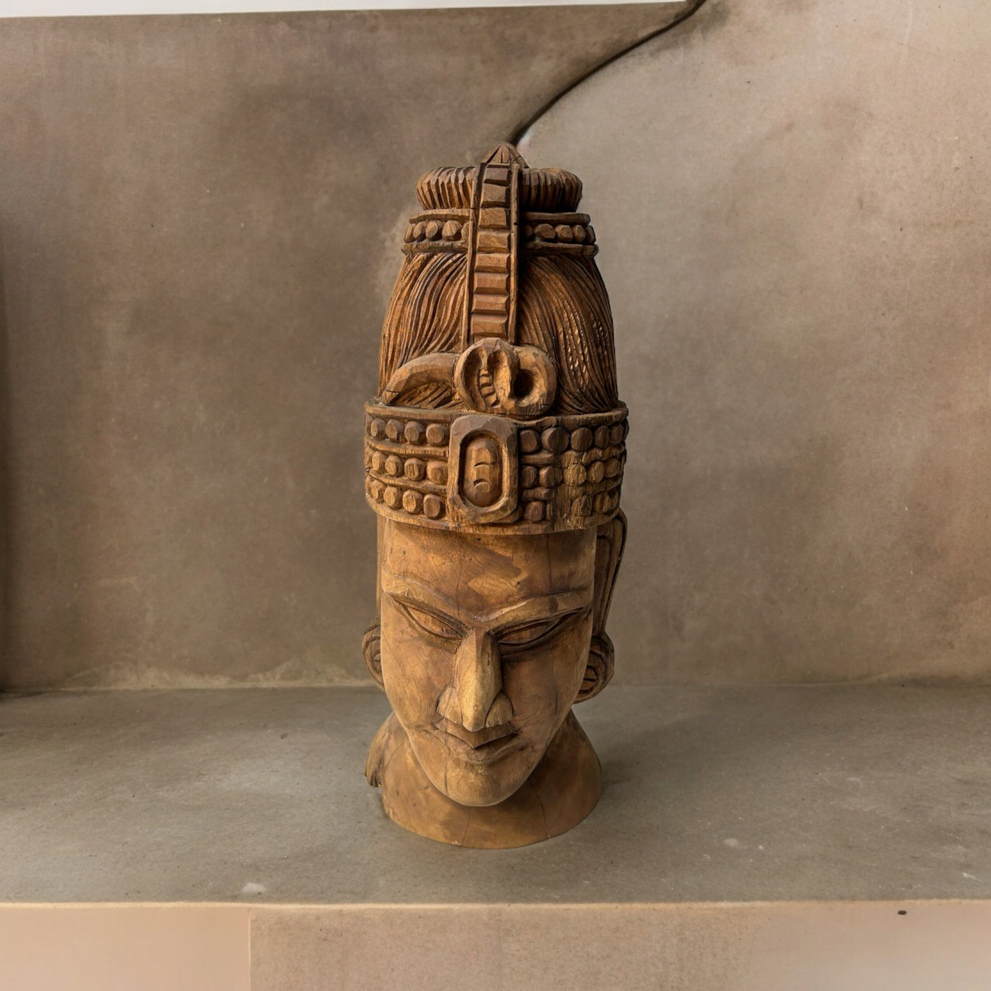 Wooden Hand Carved Shiva Head