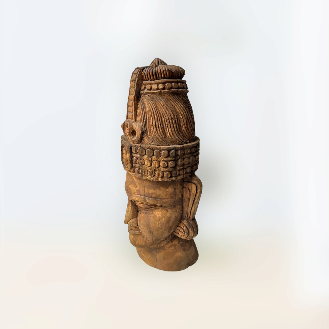 Wooden Hand Carved Shiva Head