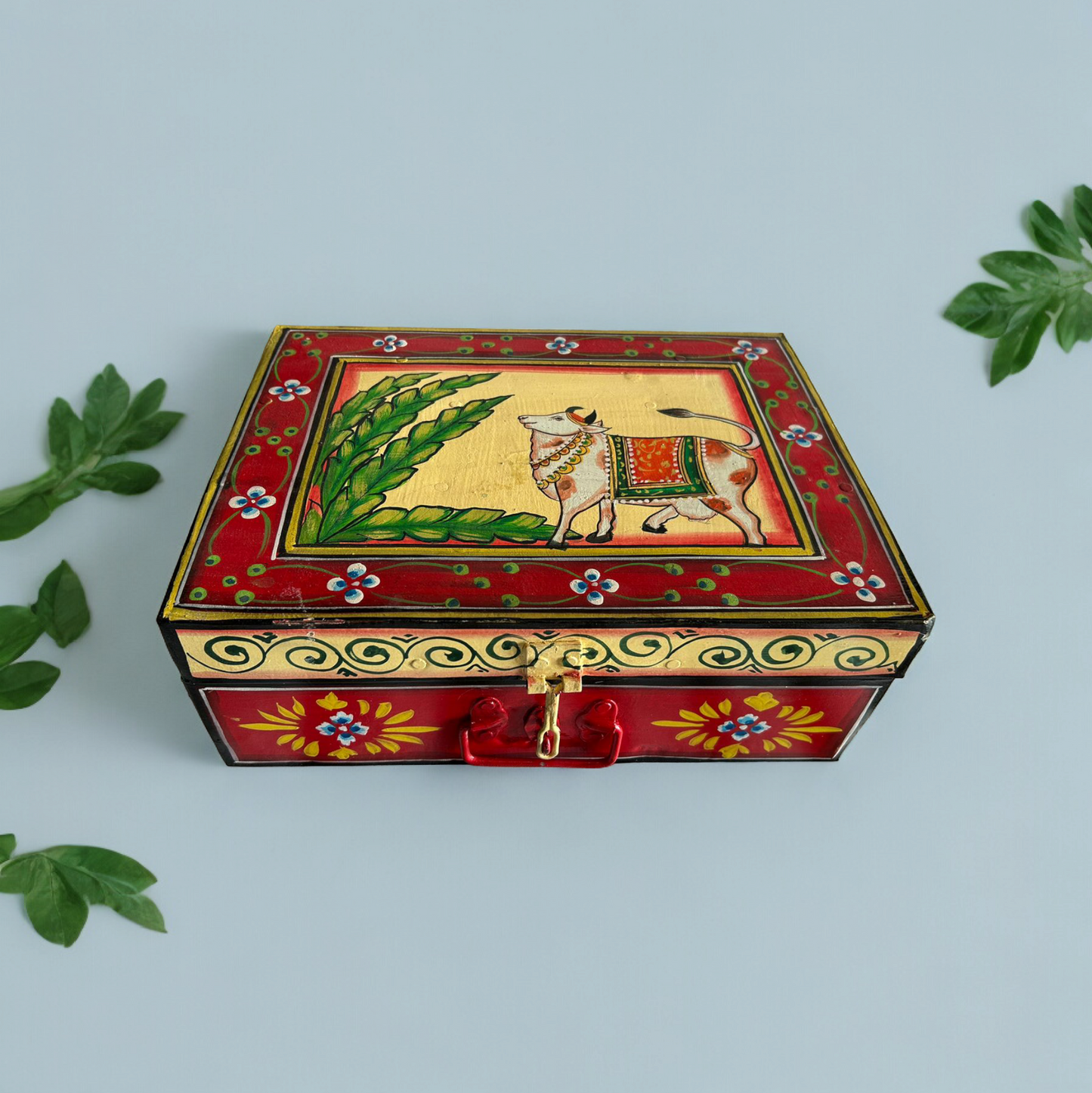 Hand Painted Iron Trunk Box Jewellery Box