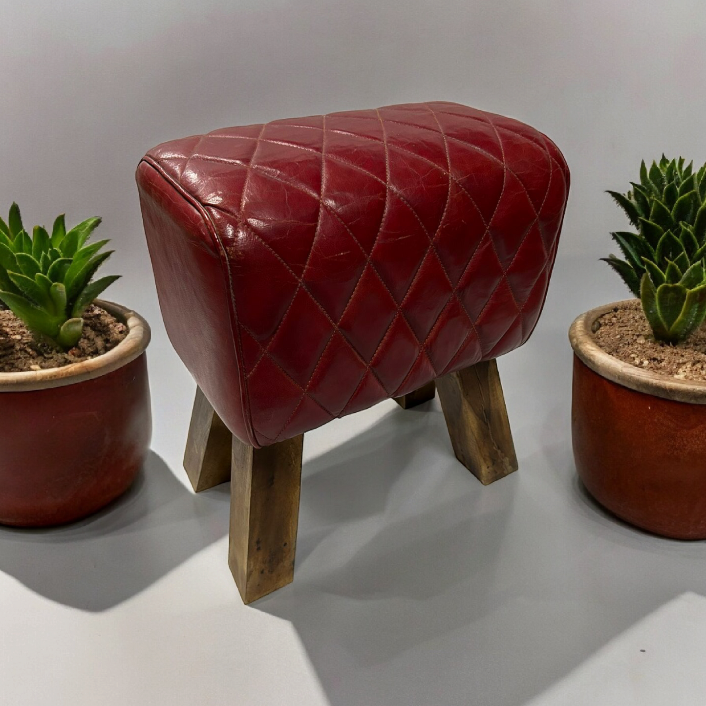 Wooden lether puff stool