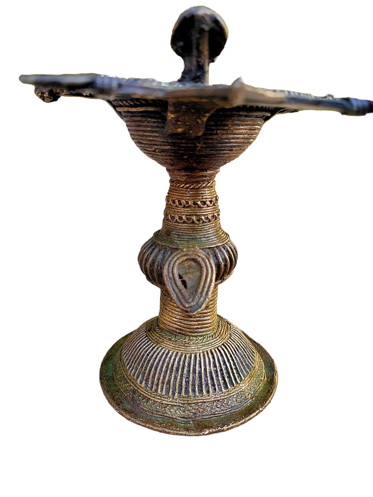 Old Dokara Style Oil Lamp Bird Carved