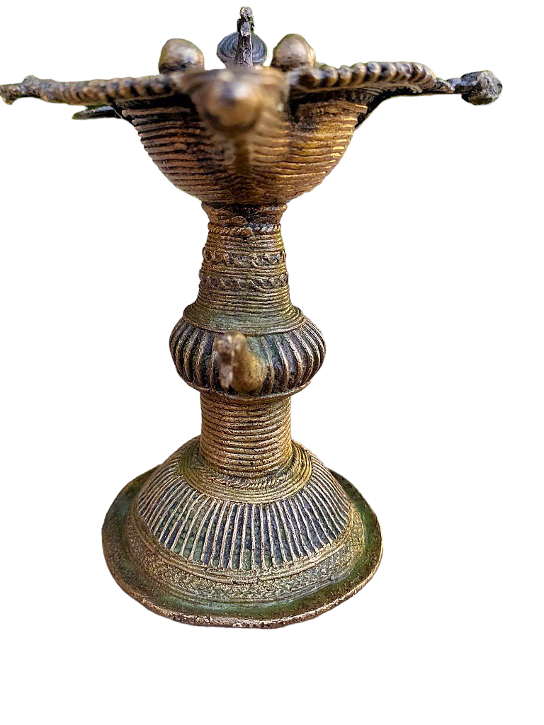 Old Dokara Style Oil Lamp Bird Carved