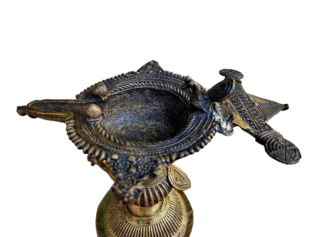 Old Dokara Style Oil Lamp Bird Carved