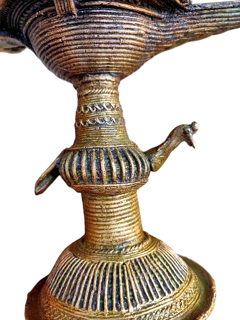 Old Dokara Style Oil Lamp Bird Carved