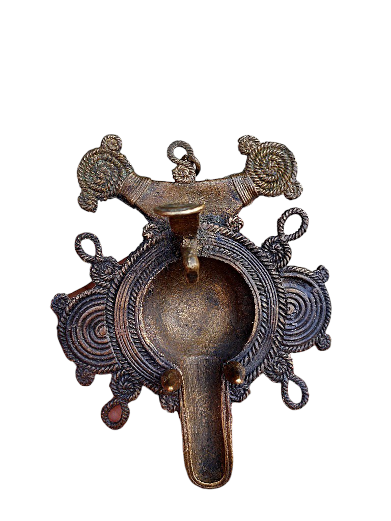 Old Dokara Style Oil Lamp Elephant Carved