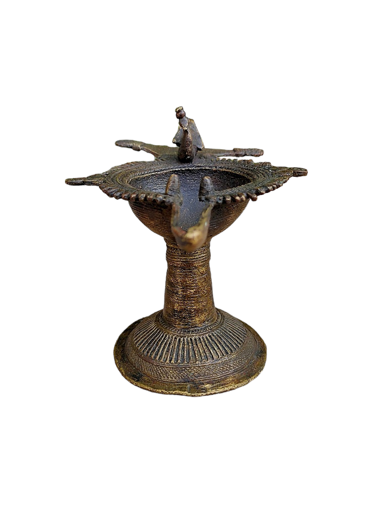 Old Dokara Style Oil Lamp Bird Carved