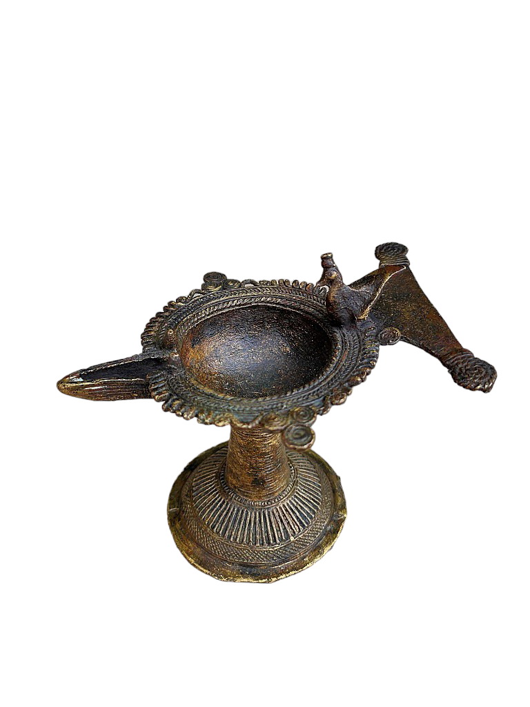 Old Dokara Style Oil Lamp Bird Carved