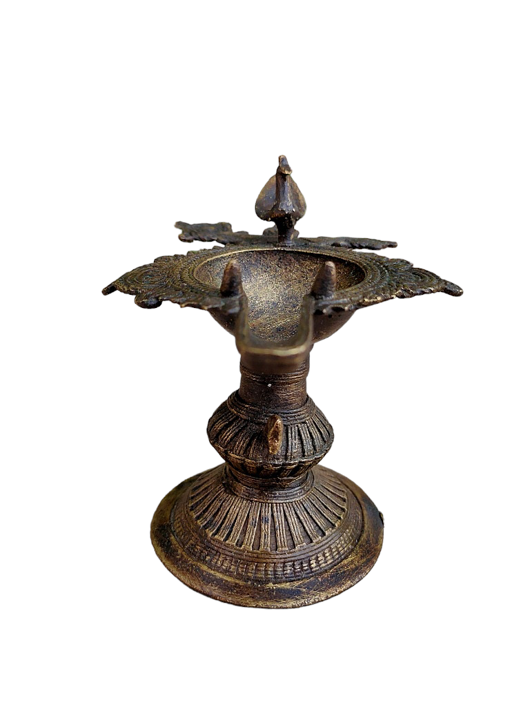 Old Dokara Style Oil Lamp Bird Carved