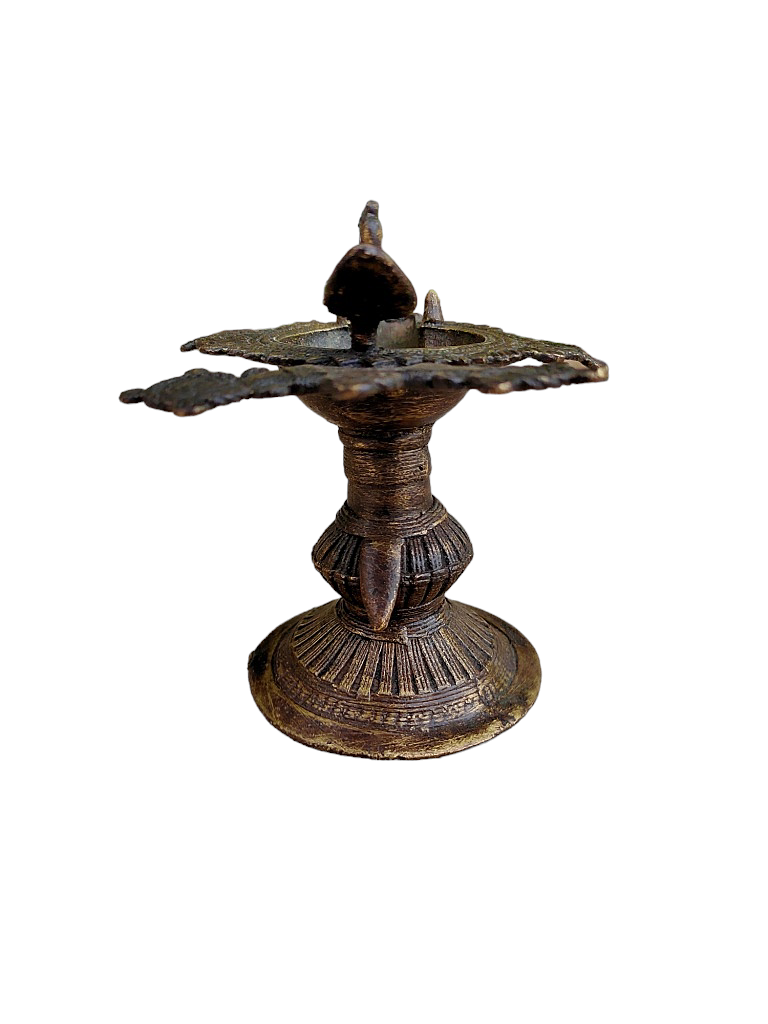 Old Dokara Style Oil Lamp Bird Carved