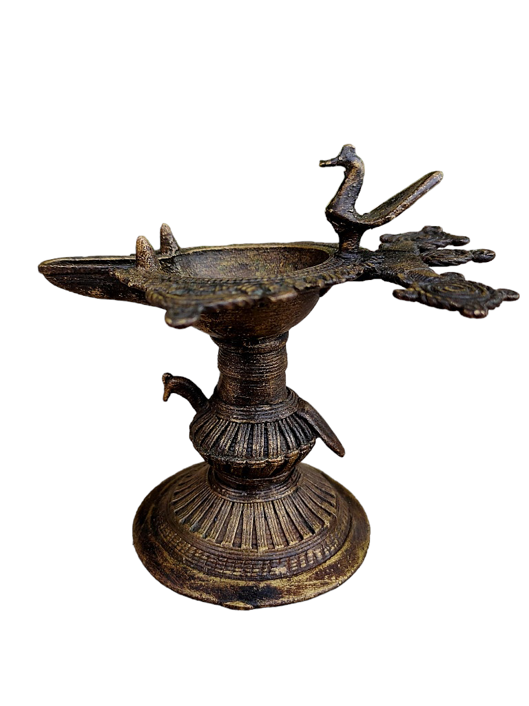 Old Dokara Style Oil Lamp Bird Carved