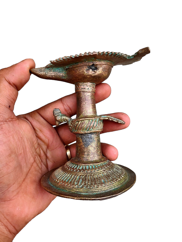 Old Dokara Style Oil Lamp Bird Carved