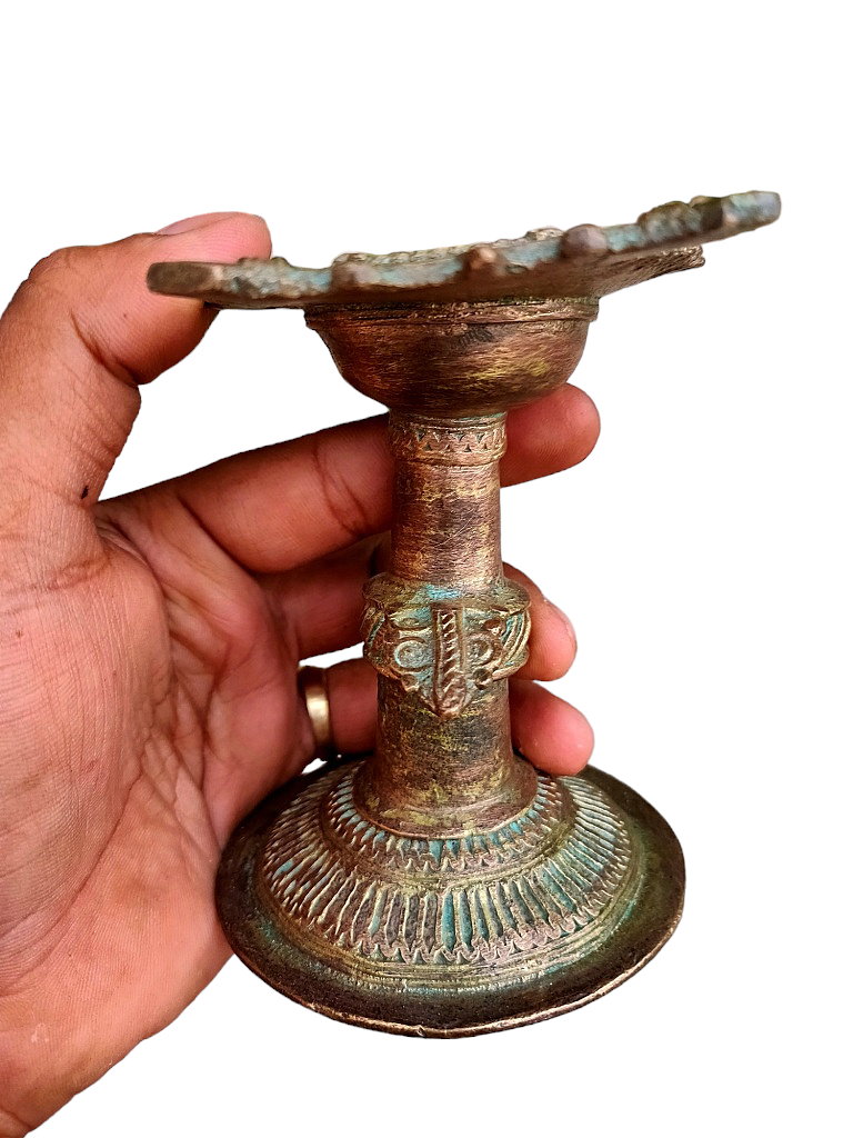 Old Dokara Style Oil Lamp Bird Carved