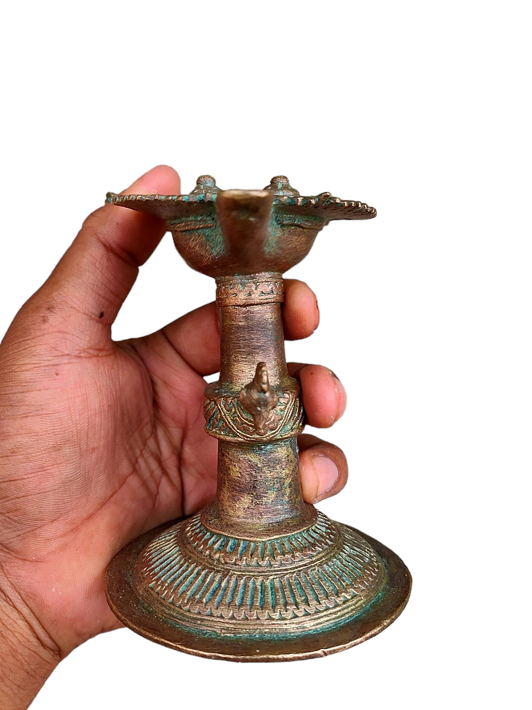 Old Dokara Style Oil Lamp Bird Carved