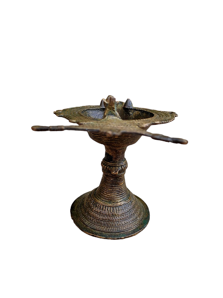 Old Dokara Style Oil Lamp Bird Carved