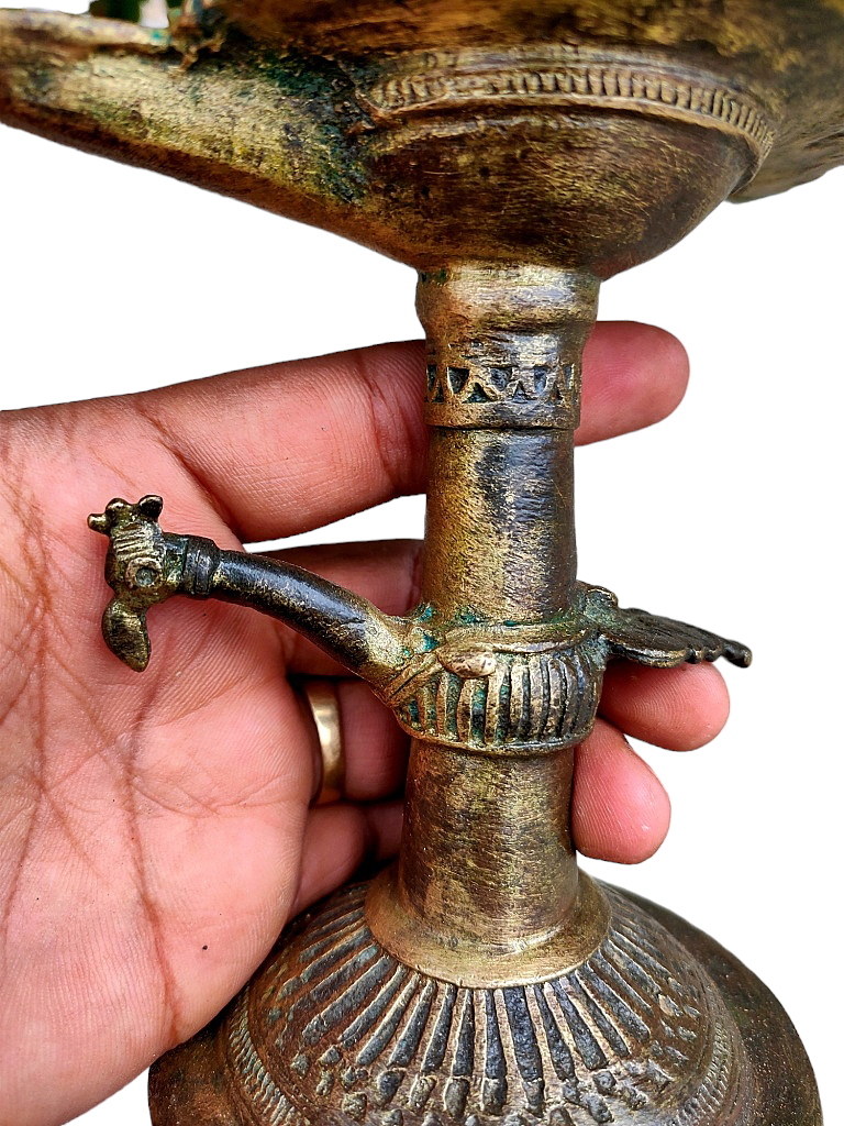 Old Dokara Style Oil Lamp Bird Carved