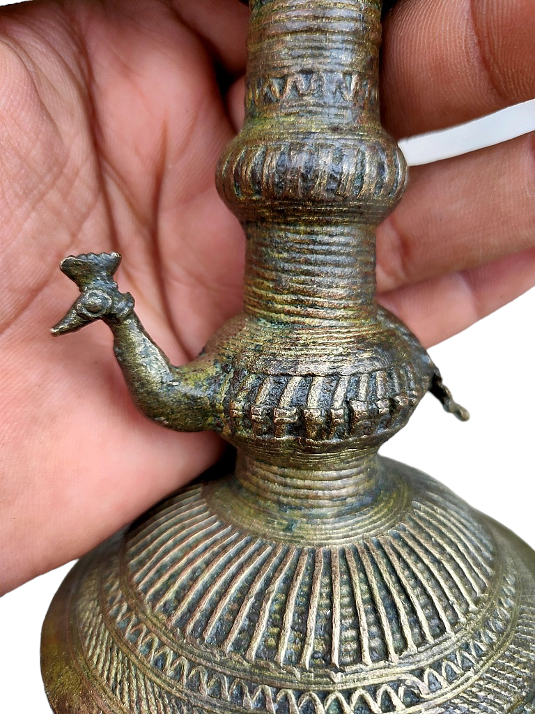 Old Dokara Style Oil Lamp Bird Carved