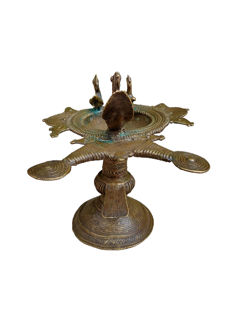 Old Dokara Style Oil Lamp Bird Carved