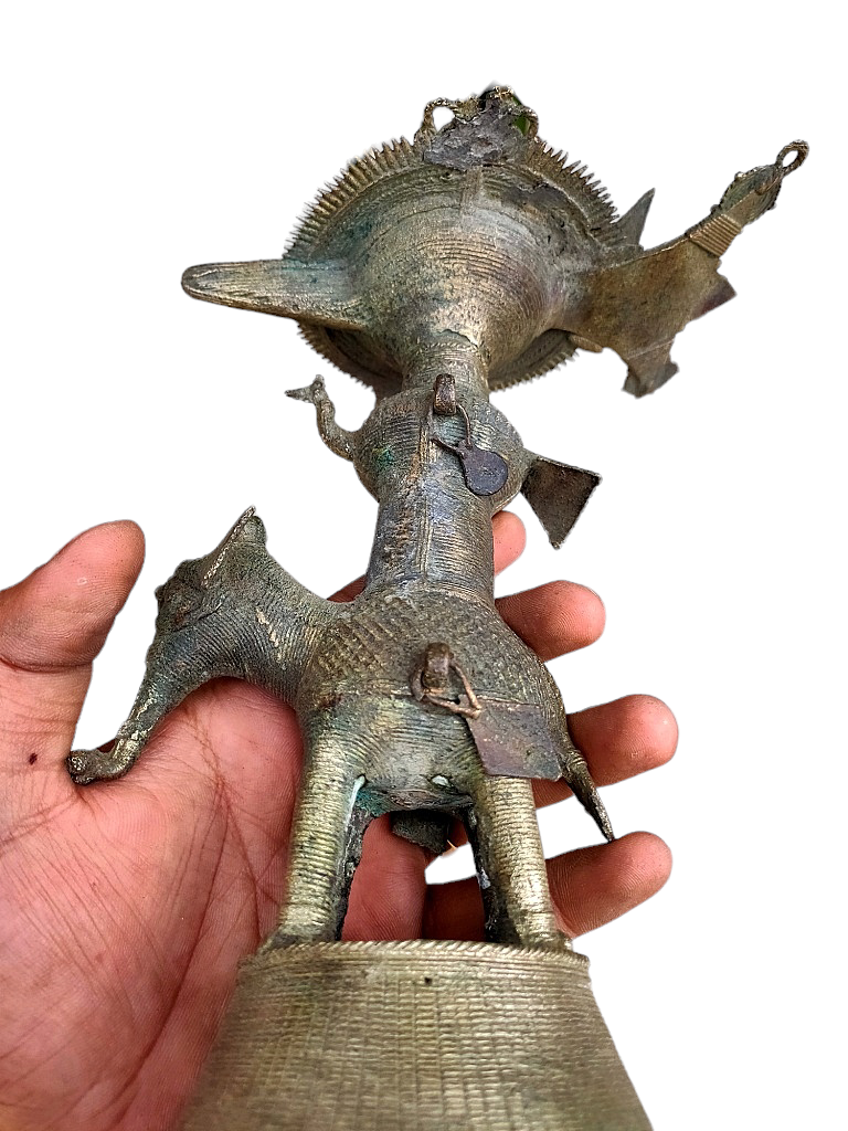 Old Dokara Style Oil Lamp Elephant Carved