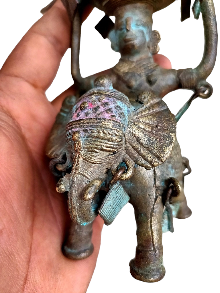 Old Dokara Style Oil Lamp Elephant Carved