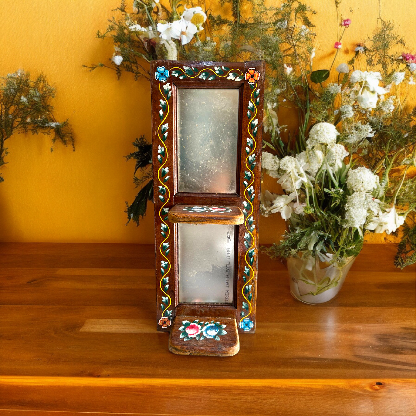 Hand Painted Wall Shelf With Mirror