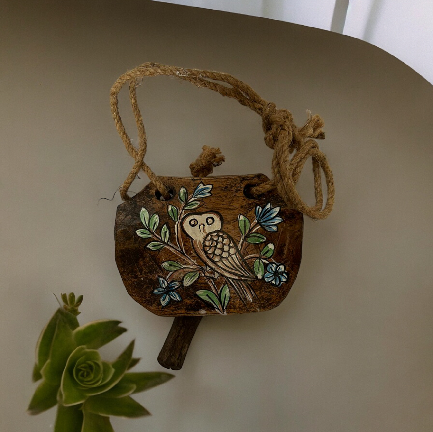 Hand Painted Old Wooden Bell Wall Hanging