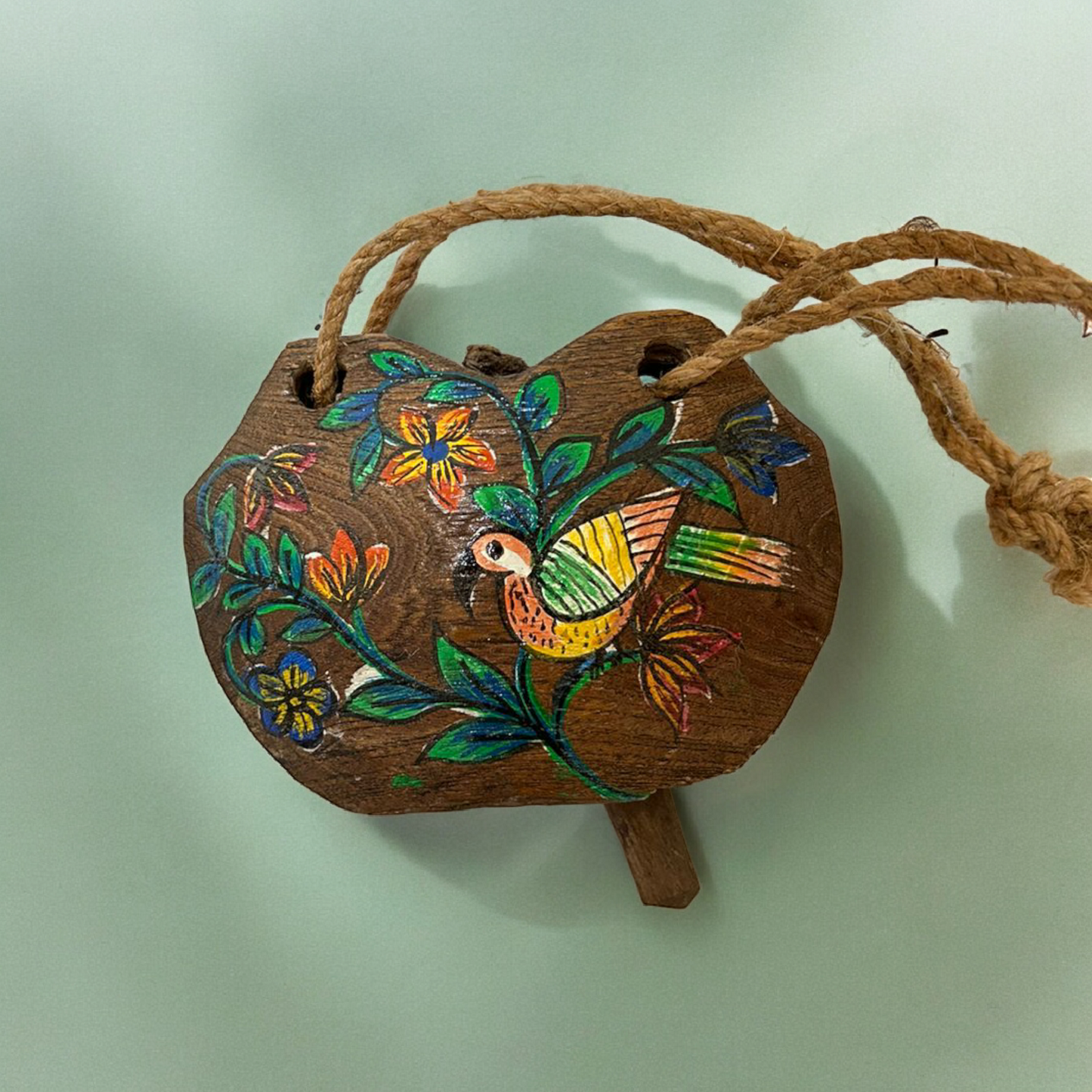 Hand Painted Old Wooden Bell Wall Hanging