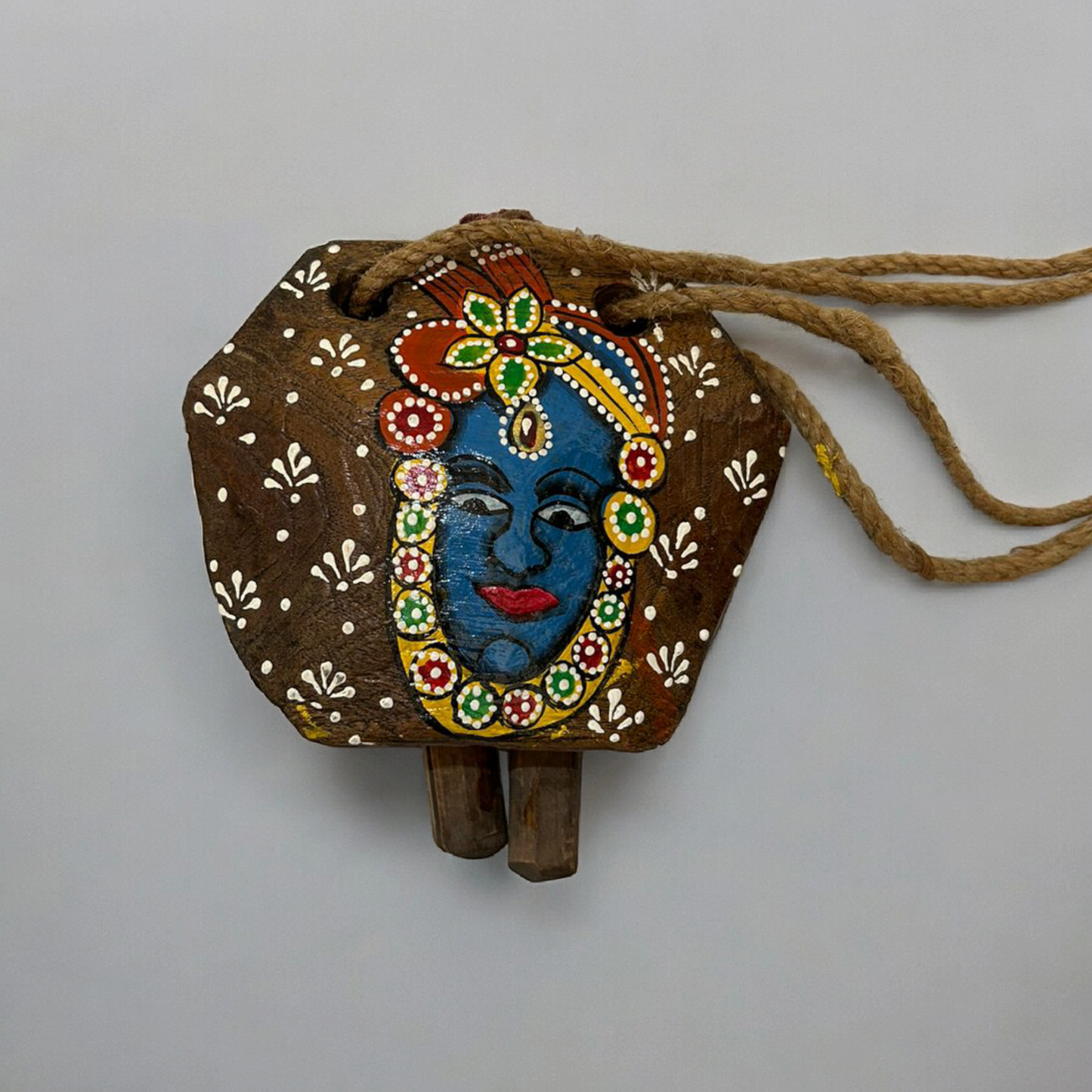 Hand Painted Old Wooden Bell Wall Hanging