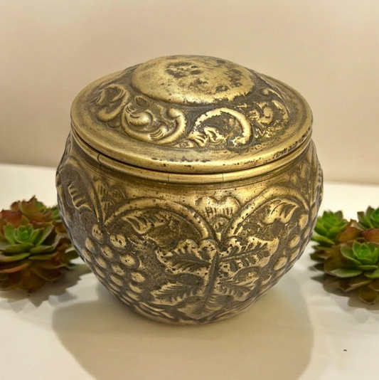 Old Floral  Embossed  Brass Box