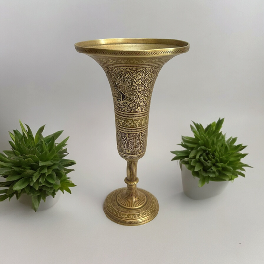 Old Brass Floral Carved Vase