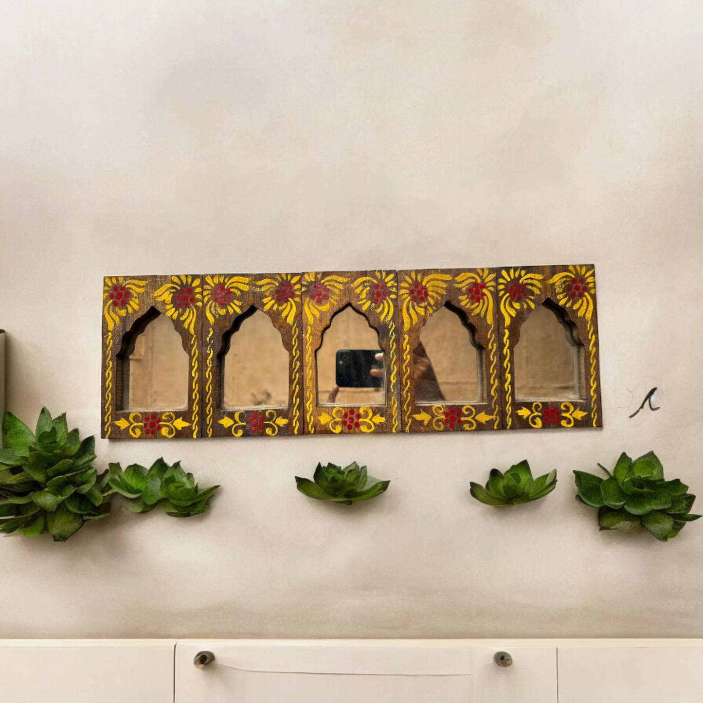 Wooden Hand Painted Mirror (Set of 5)