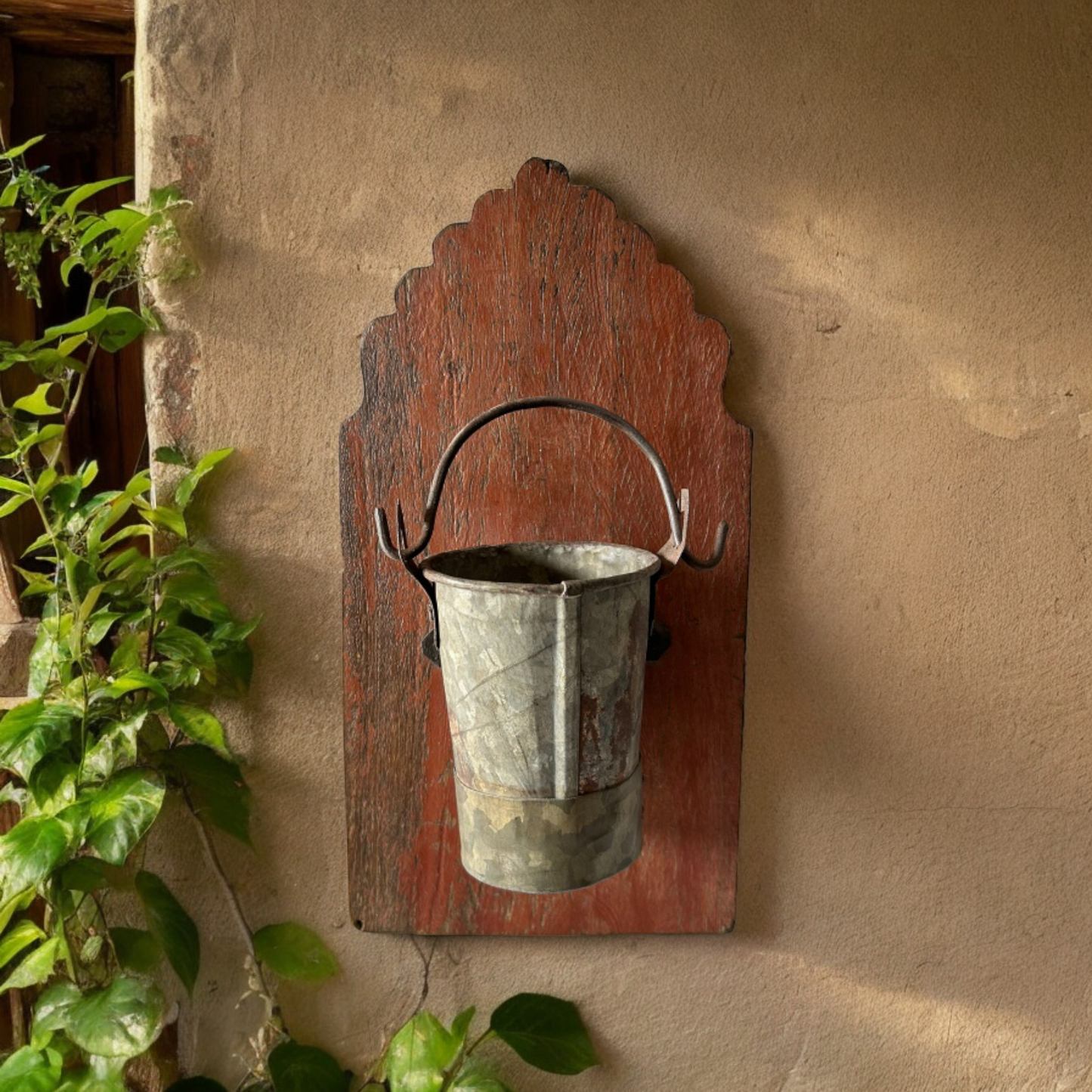 Wall Hanging Wooden Iron Vase