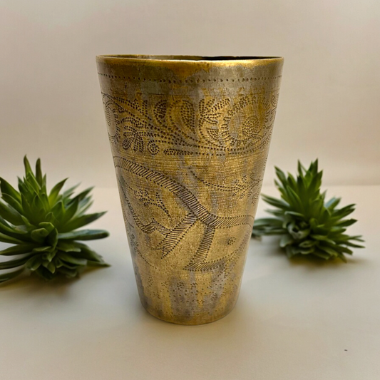 Old Carved Brass Water Glass