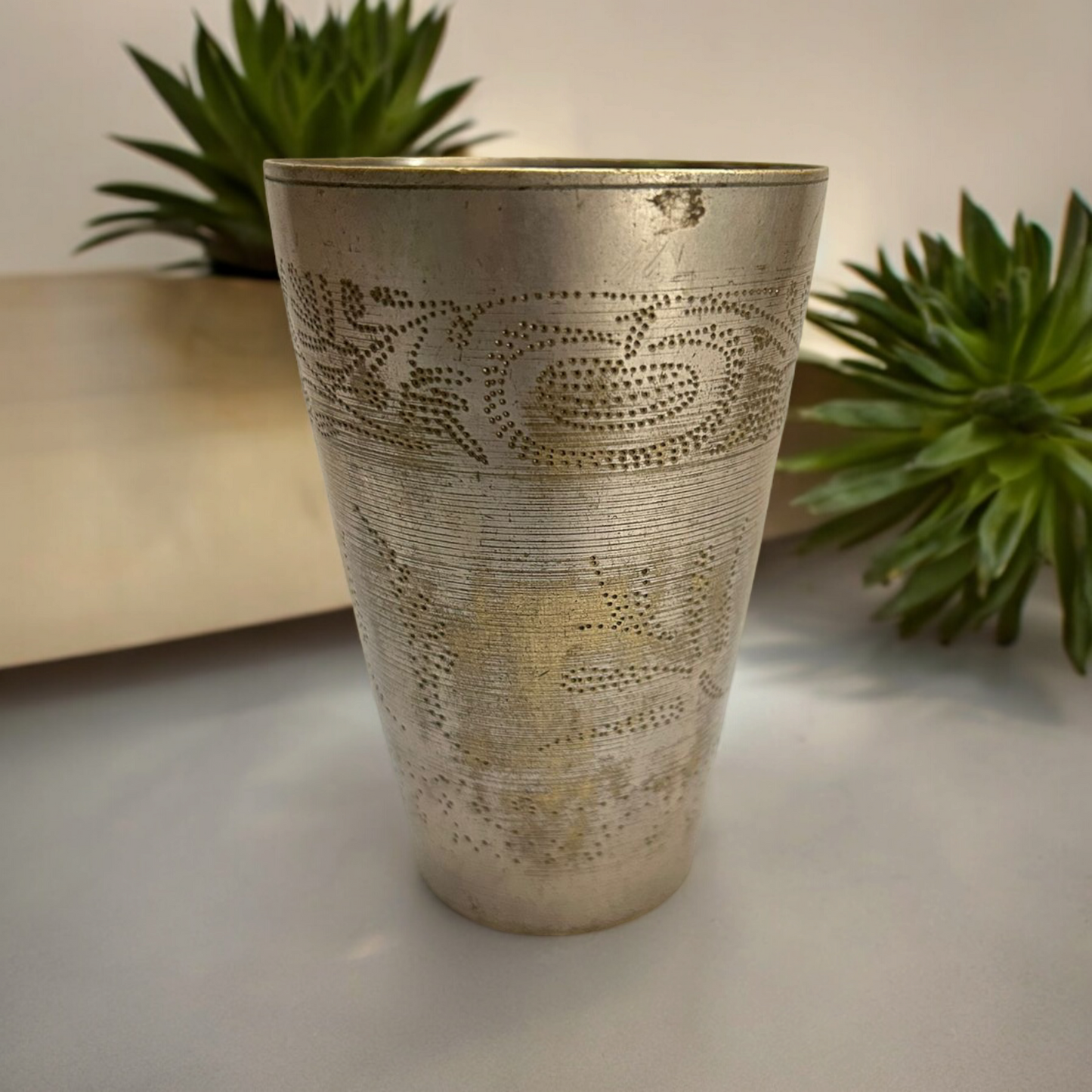 Old Carved Brass Water Glass