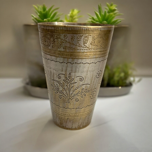 Old Carved Brass Water Glass