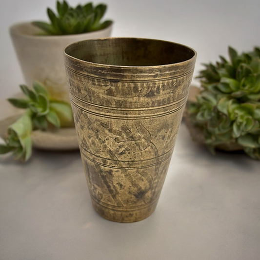 Old Carved Brass Water Glass