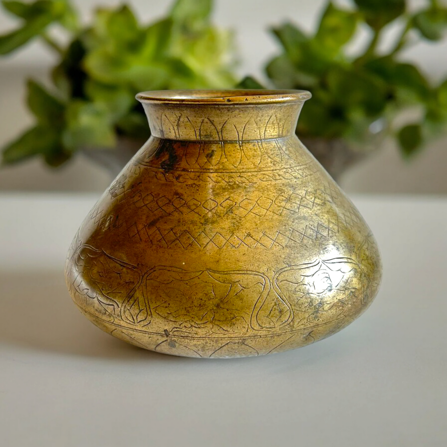 Old Unique Shape Brass Planter Pot